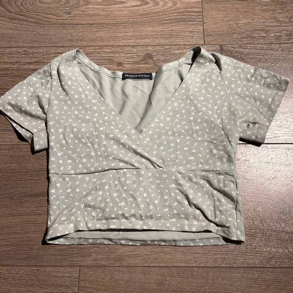 Brandy Melville mint floral wrap Amara top